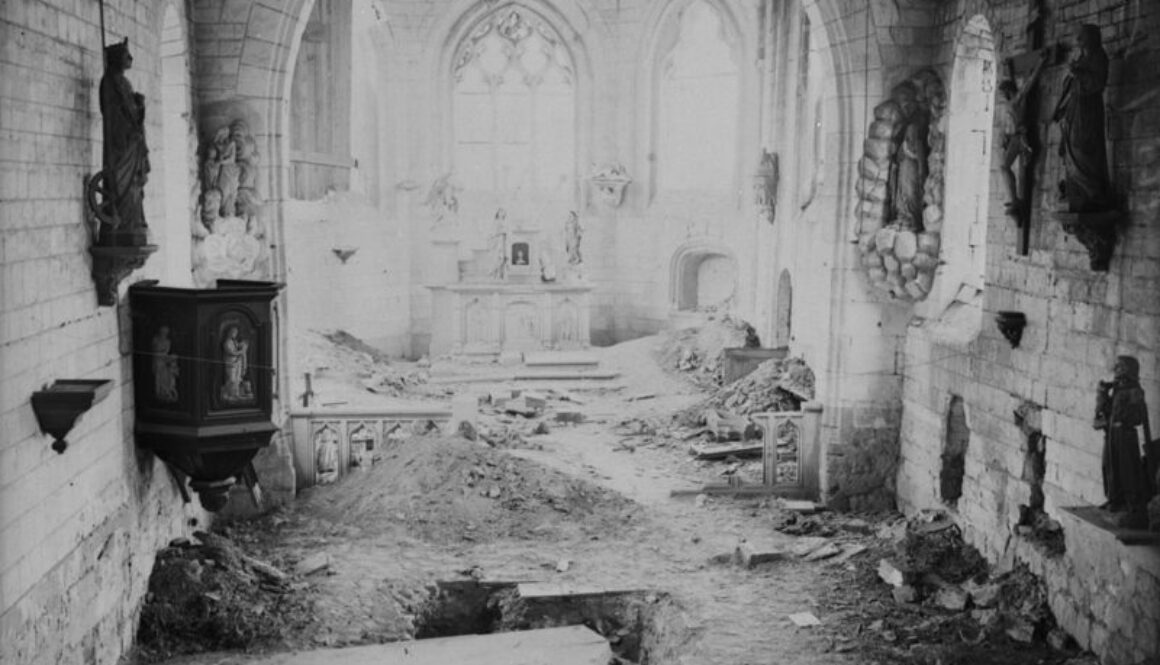 115_Wiencourt Church. Amiens Front. Entrance to dugout behind the altar. April & May 1919.